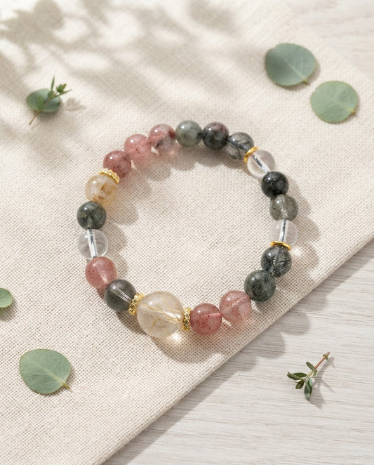 Rainbow Phantom Quartz Single Strand Bracelet | Natural Phantom Crystal Jewelry for Wealth, Career Success & Positive Energy