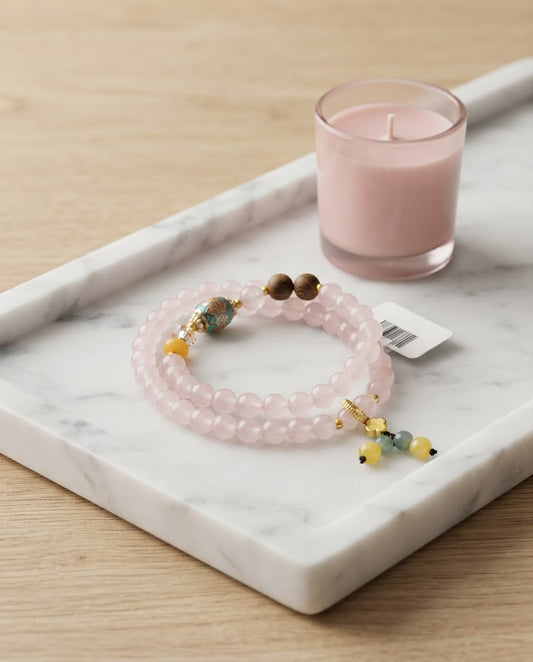 Rose Quartz Barrel Bead Double Wrap Bracelet – Attract Positive Connections, Calm Energy & Invite Prosperity