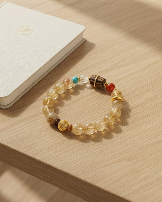 Golden Crystal & Agarwood Multi-Stone Bracelet – Feng Shui Inspired Bracelet for Success, Prosperity & Positive Connections