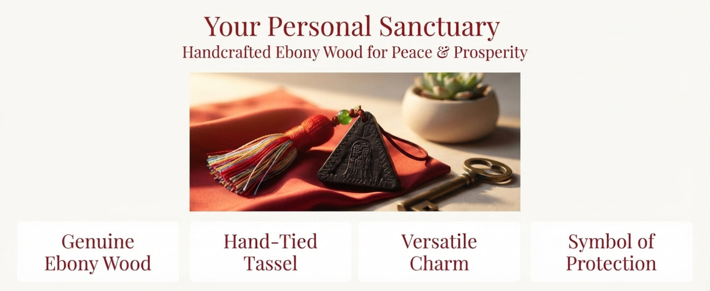 Natural Sandalwood Triangle Blessing Pendant – Traditional Chinese Wooden Charm for Peace, Balance & Positive Energy