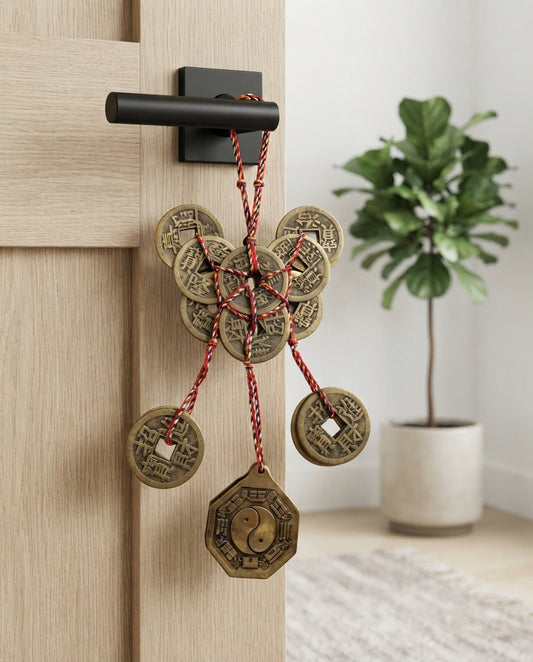 Taoist Five Color Cord Bagua Copper Coin Yuanbao Charm – Feng Shui Wealth, Protection & Balance Hanging Ornament