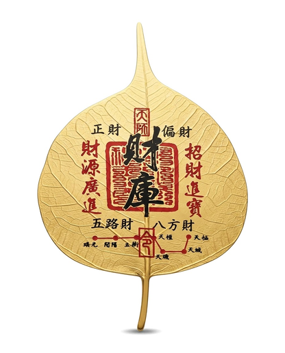 Chinese Five Direction Wealth Talisman Bodhi Leaf Phone Sticker – Taoist Prosperity Charm for Abundance, Success & Financial Blessings