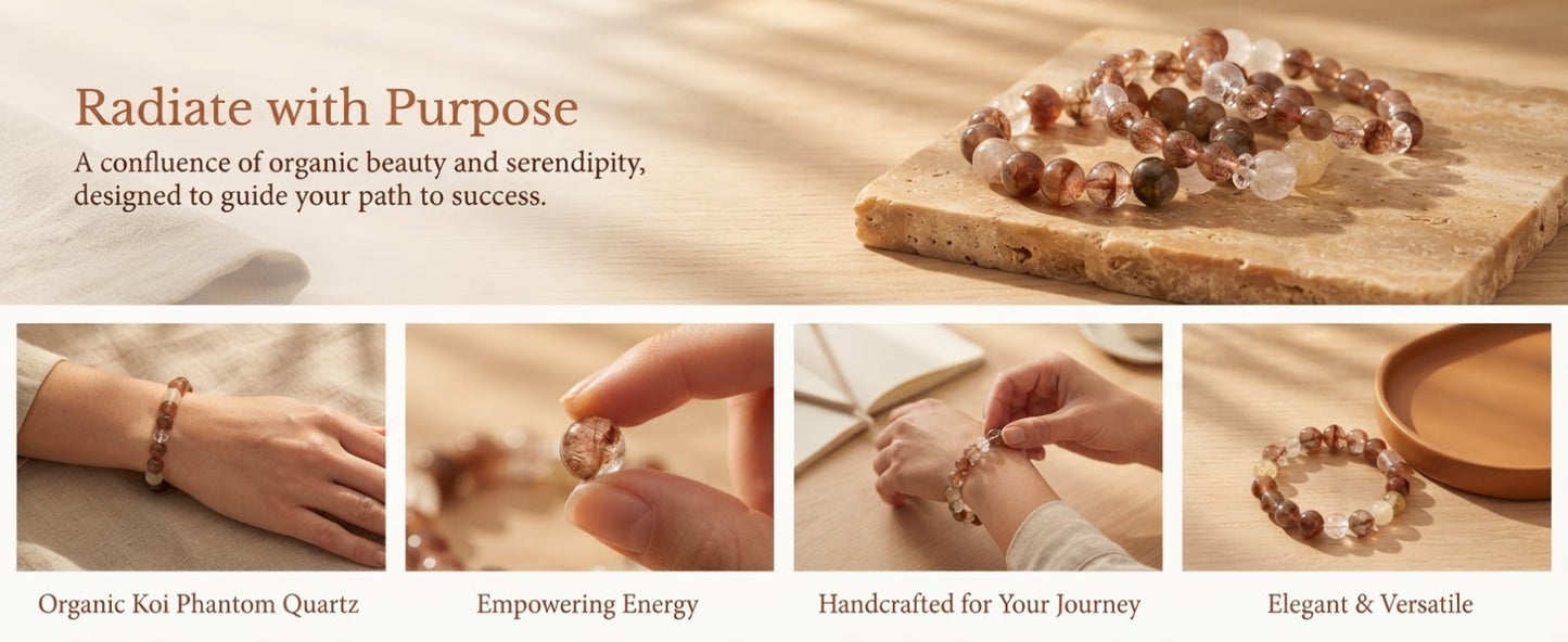 Koi Fish Cherry Blossom Crystal Bracelet – Natural Crystal Bracelet for Career Growth, Good Fortune & Positive Connection