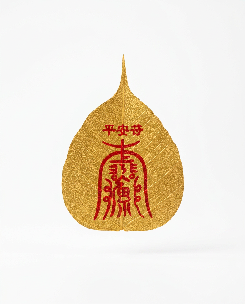 Chinese Peace & Protection Talisman Bodhi Leaf Phone Sticker – Taoist Blessing Charm for Safety, Balance & Positive Energy