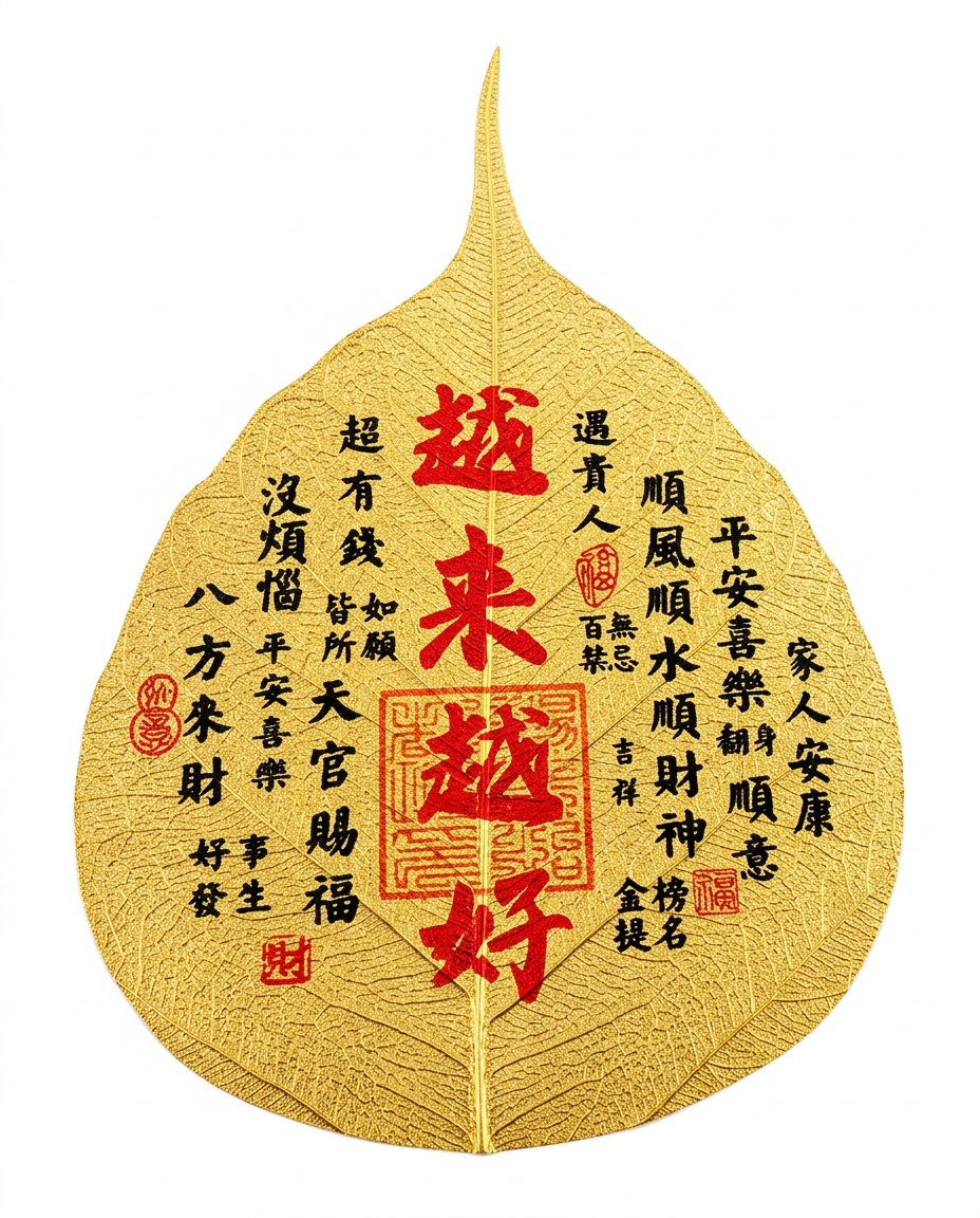 Chinese Better Fortune Talisman Bodhi Leaf Phone Sticker – Taoist Blessing Charm for Positive Energy, Protection & Life Improvement