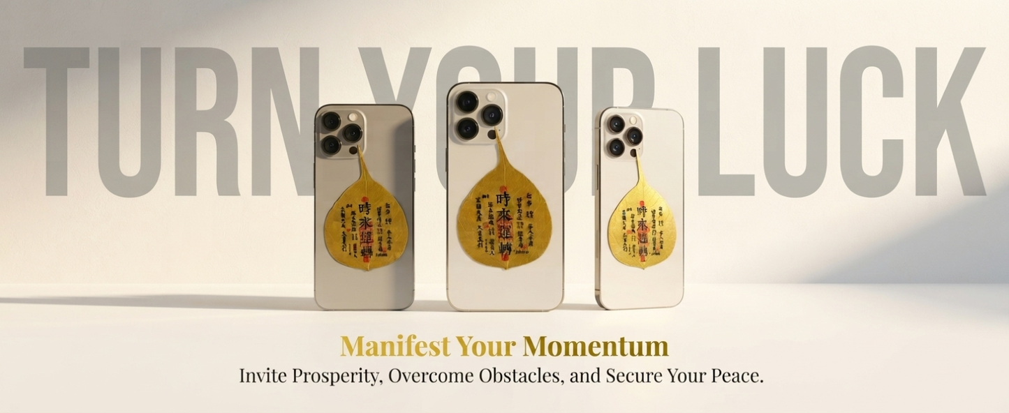 Chinese Turning Fortune Talisman Bodhi Leaf Phone Sticker – Taoist Blessing Charm for Positive Change, Success & New Opportunities