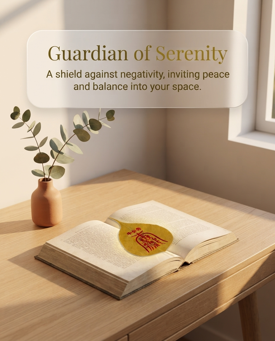 Chinese Peace & Protection Talisman Bodhi Leaf Phone Sticker – Taoist Blessing Charm for Safety, Balance & Positive Energy
