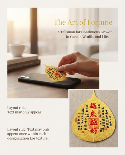 Chinese Better Fortune Talisman Bodhi Leaf Phone Sticker – Taoist Blessing Charm for Positive Energy, Protection & Life Improvement