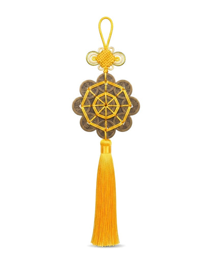 Chinese Taoist Feng Shui 36 Emperor Coins Bagua Plum Blossom Fortune Knot Charm – Career Success, Wealth Luck, Protection & Five-Way Prosperity Amulet