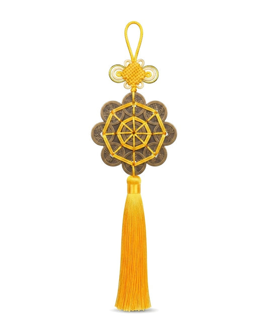 Chinese Taoist Feng Shui 36 Emperor Coins Bagua Plum Blossom Fortune Knot Charm – Career Success, Wealth Luck, Protection & Five-Way Prosperity Amulet