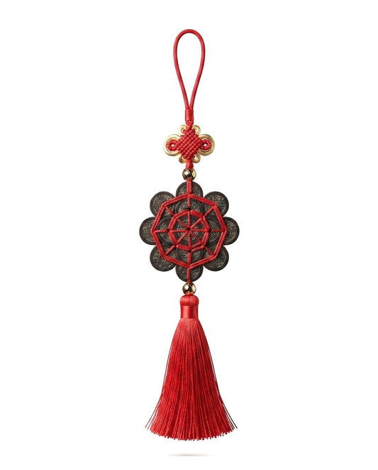 Chinese Taoist Feng Shui 36 Emperor Coins Bagua Plum Blossom Fortune Knot Charm – Career Success, Wealth Luck, Protection & Five-Way Prosperity Amulet