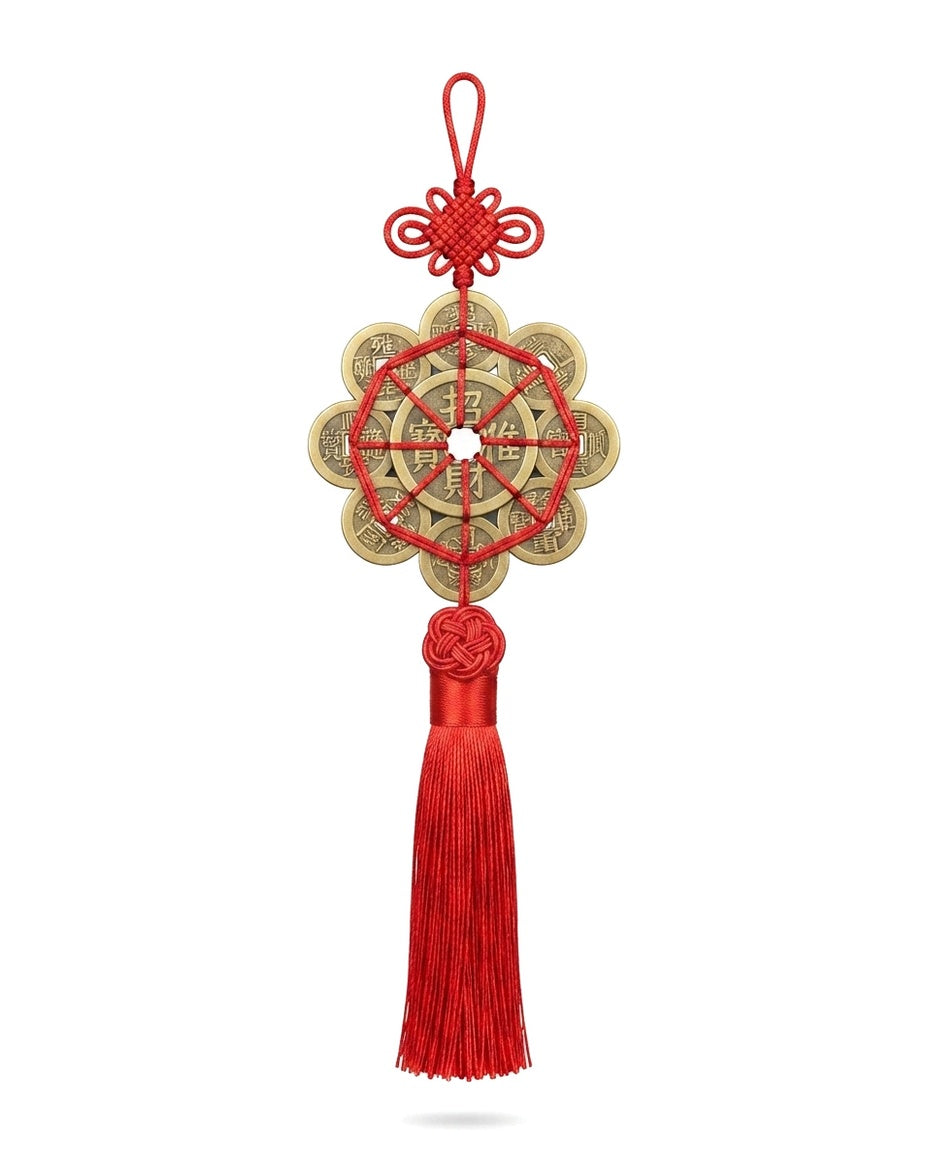 Chinese Taoist Ten Emperor Coins Feng Shui Copper Charm – Wealth Protection & Energy Balance Hanging Ornament