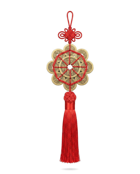 Chinese Taoist Ten Emperor Coins Feng Shui Copper Charm – Wealth Protection & Energy Balance Hanging Ornament