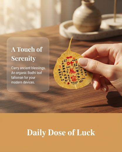 Chinese Prosperity Talisman Bodhi Leaf Phone Sticker – Taoist Wealth Blessing Charm for Success, Abundance & Positive Fortune