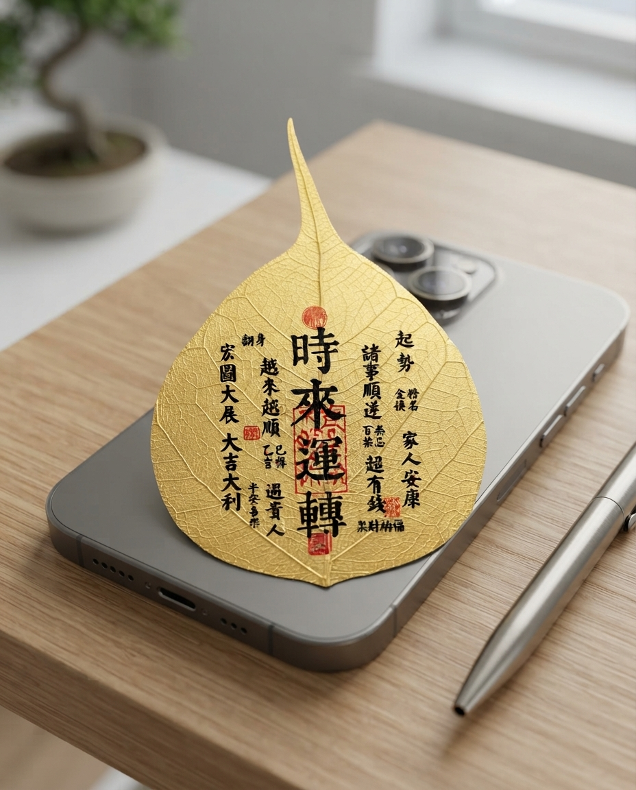 Chinese Turning Fortune Talisman Bodhi Leaf Phone Sticker – Taoist Blessing Charm for Positive Change, Success & New Opportunities
