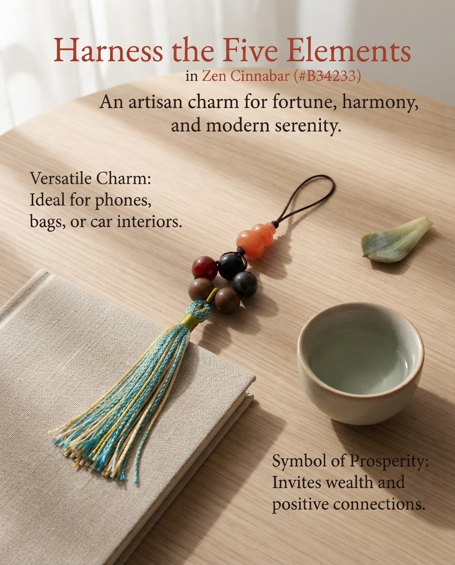 Chinese Five Elements Wooden Bead Fortune & Blessing Tassel – Traditional Cultural Ornament for Harmony, Prosperity & Positive Energy