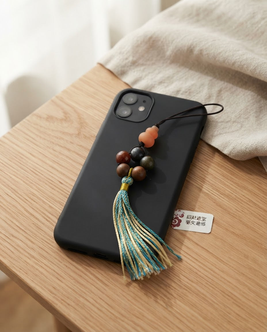 Chinese Five Elements Wooden Bead Fortune & Blessing Tassel – Traditional Cultural Ornament for Harmony, Prosperity & Positive Energy