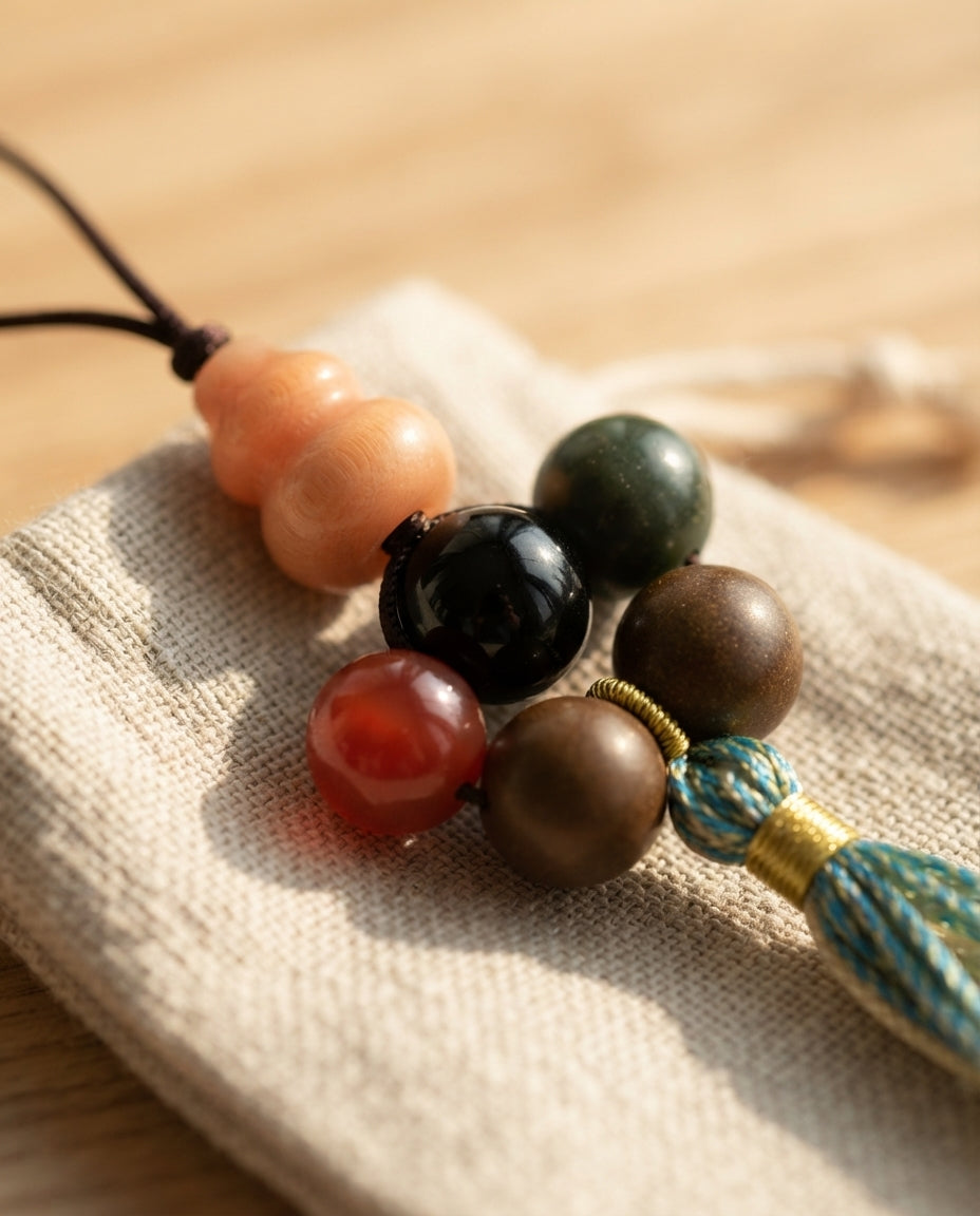 Chinese Five Elements Wooden Bead Fortune & Blessing Tassel – Traditional Cultural Ornament for Harmony, Prosperity & Positive Energy