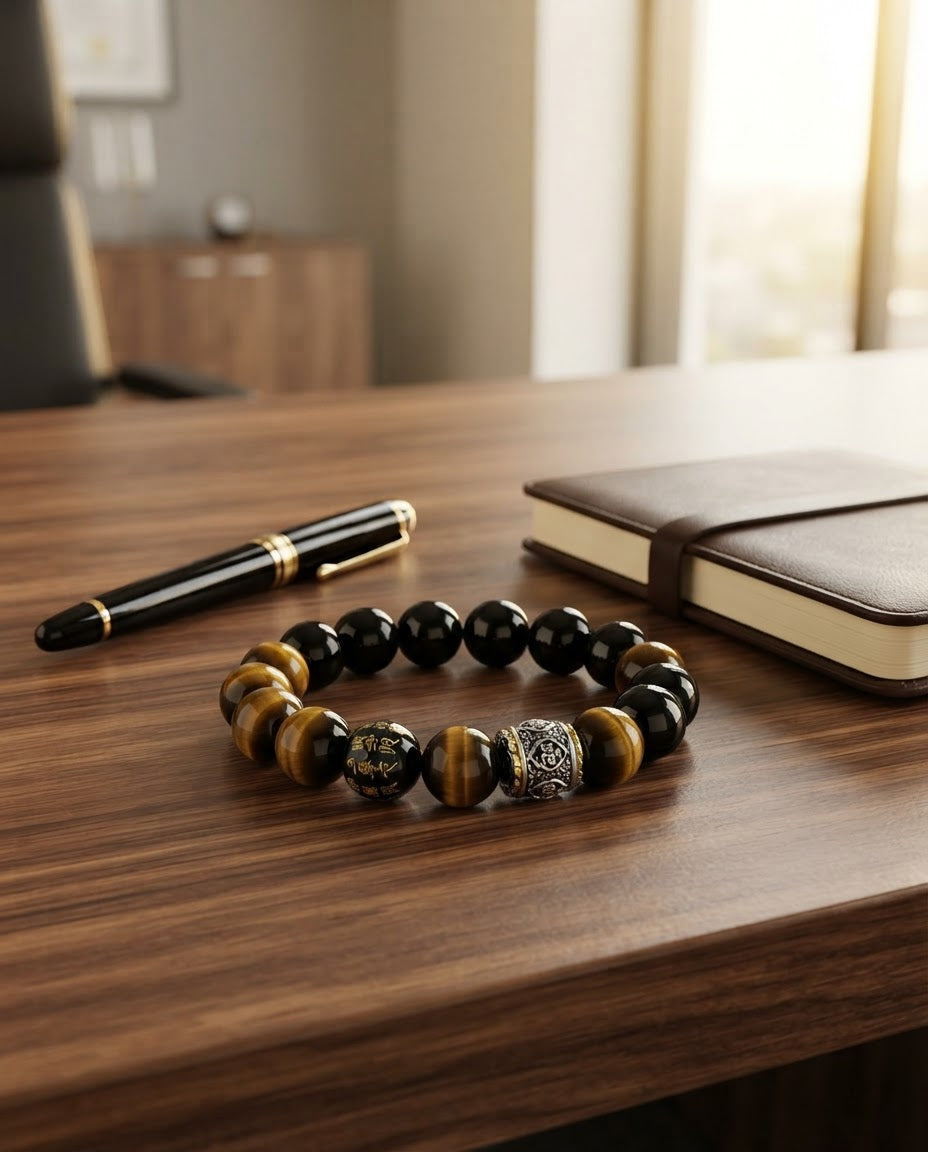 Black & Gray Obsidian Bracelet – Natural Obsidian Stone Bracelet for Protection Symbolism, Balance & Positive Energy