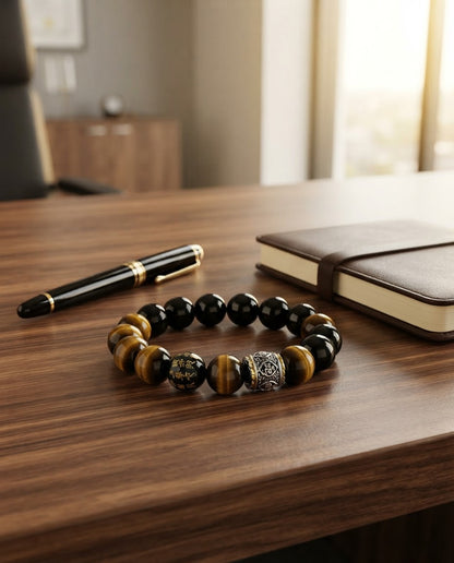 Black & Gray Obsidian Bracelet – Natural Obsidian Stone Bracelet for Protection Symbolism, Balance & Positive Energy