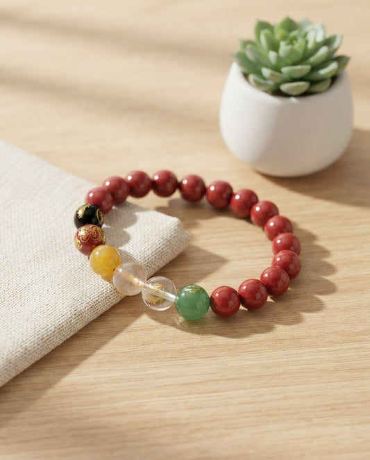 Emperor Cinnabar Single Strand Bracelet | Traditional Chinese Red Cinnabar Jewelry for Protection, Luck & Wealth Symbolism