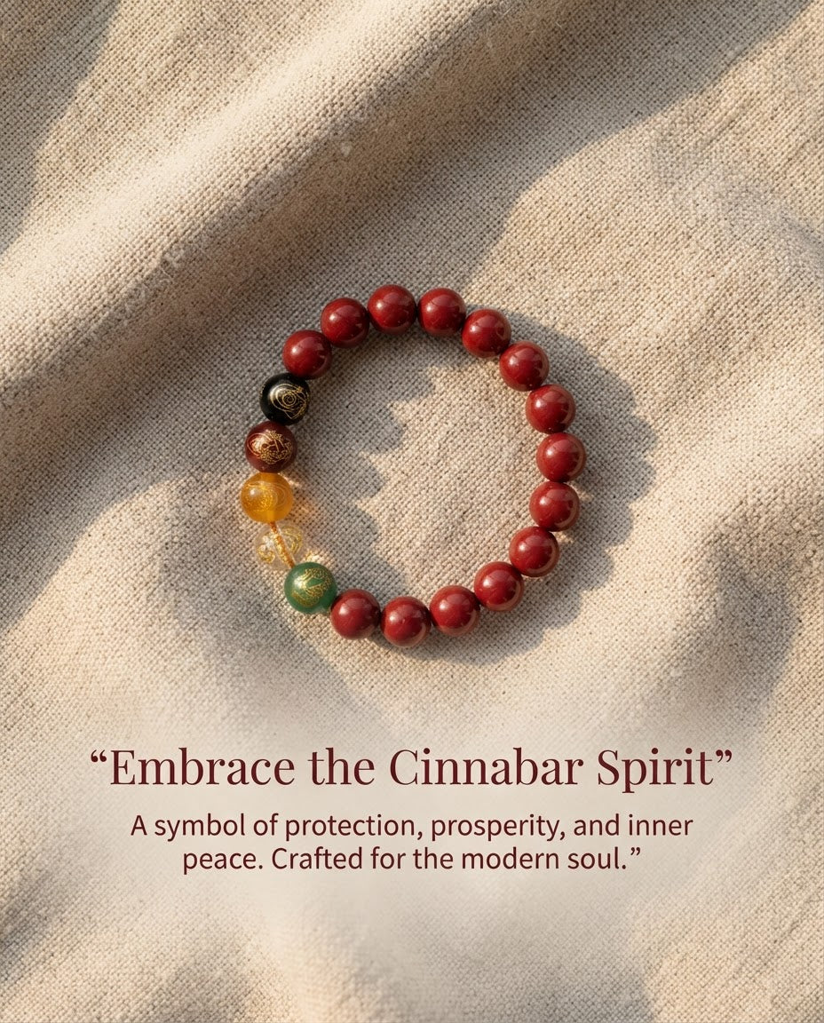 Emperor Cinnabar Single Strand Bracelet | Traditional Chinese Red Cinnabar Jewelry for Protection, Luck & Wealth Symbolism