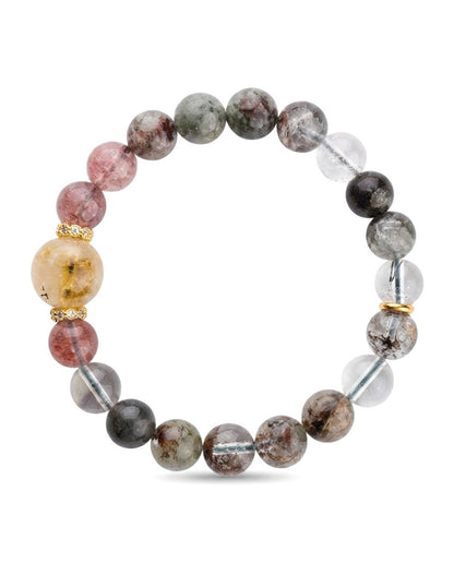 Rainbow Phantom Quartz Single Strand Bracelet | Natural Phantom Crystal Jewelry for Wealth, Career Success & Positive Energy