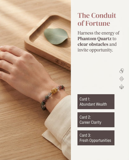 Rainbow Phantom Quartz Single Strand Bracelet | Natural Phantom Crystal Jewelry for Wealth, Career Success & Positive Energy