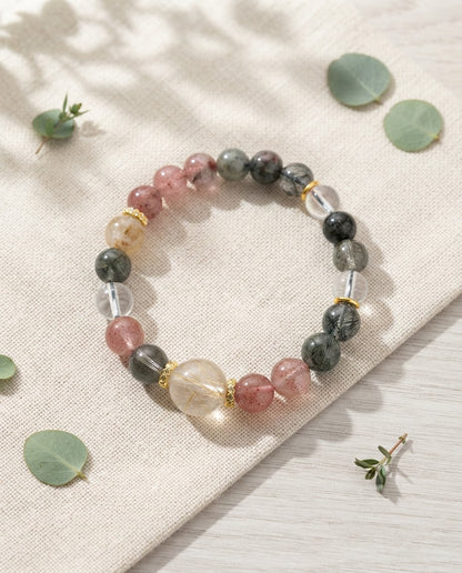Rainbow Phantom Quartz Single Strand Bracelet | Natural Phantom Crystal Jewelry for Wealth, Career Success & Positive Energy