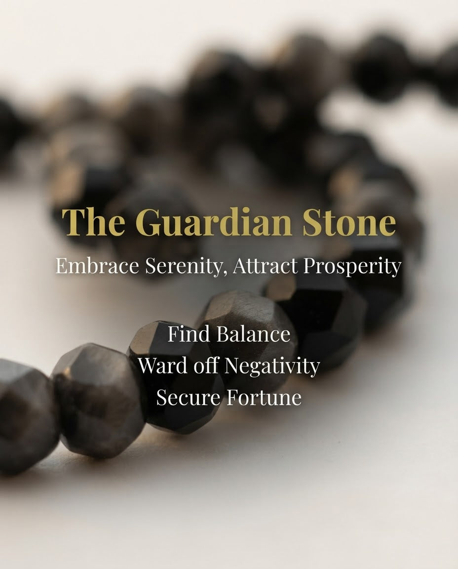 Faceted Silver Obsidian Single Strand Bracelet | Natural Black Crystal Jewelry for Protection, Calm Mind & Positive Energy