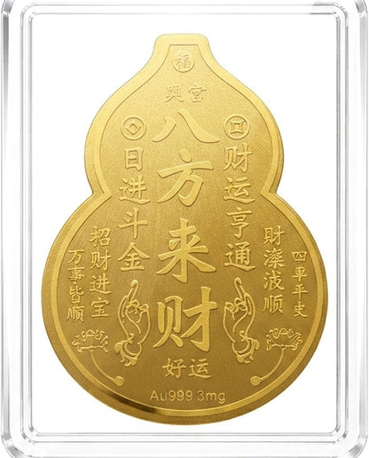 Taoist Golden Foil Wealth Charm 3×4cm | Chinese “Wealth From All Directions” Talisman for Phone, Wallet & Office
