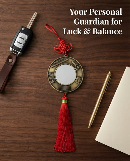 Chinese Zodiac Tai Chi Bagua Brass Mirror Hanging Charm – Feng Shui Protection Ornament for Car, Home & Office