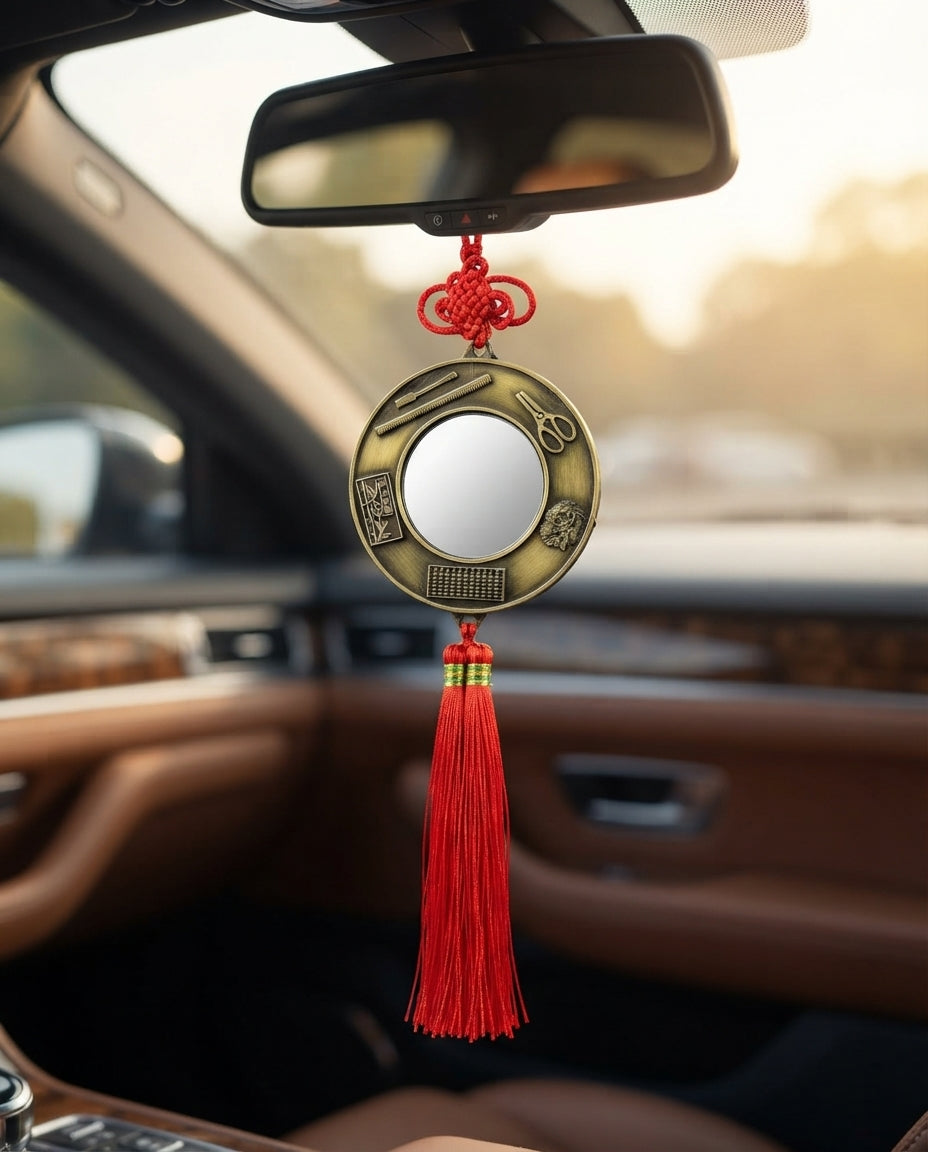 Chinese Zodiac Tai Chi Bagua Brass Mirror Hanging Charm – Feng Shui Protection Ornament for Car, Home & Office