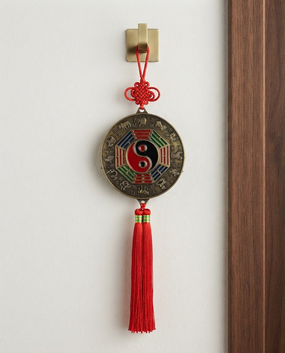 Chinese Zodiac Tai Chi Bagua Brass Mirror Hanging Charm – Feng Shui Protection Ornament for Car, Home & Office