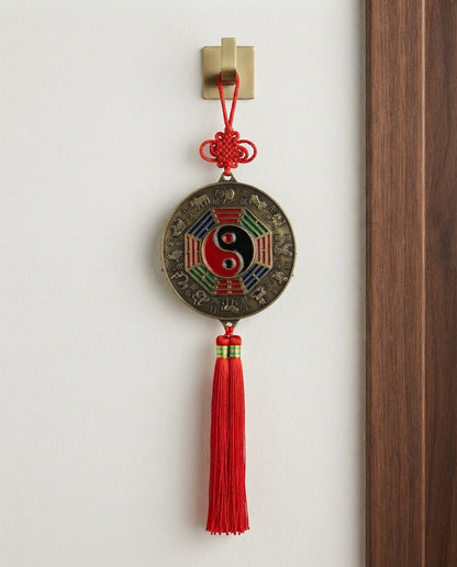 Chinese Zodiac Tai Chi Bagua Brass Mirror Hanging Charm – Feng Shui Protection Ornament for Car, Home & Office