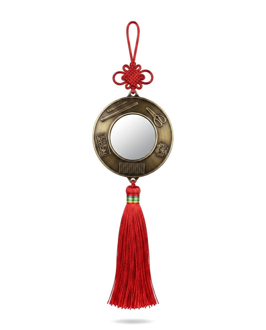 Chinese Zodiac Tai Chi Bagua Brass Mirror Hanging Charm – Feng Shui Protection Ornament for Car, Home & Office