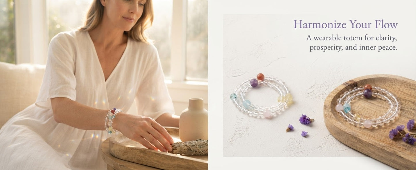 Clear Quartz Multi-Stone Double Strand Bracelet – Natural Crystal Bracelet for Prosperity, Clarity & Positive Connections