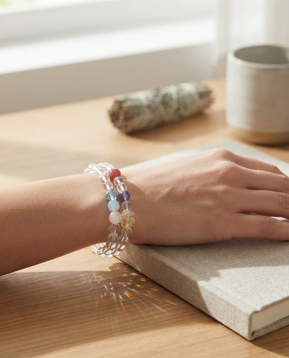 Clear Quartz Multi-Stone Double Strand Bracelet – Natural Crystal Bracelet for Prosperity, Clarity & Positive Connections
