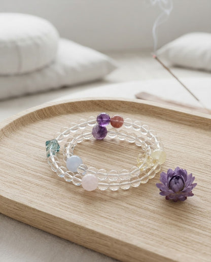 Clear Quartz Multi-Stone Double Strand Bracelet – Natural Crystal Bracelet for Prosperity, Clarity & Positive Connections