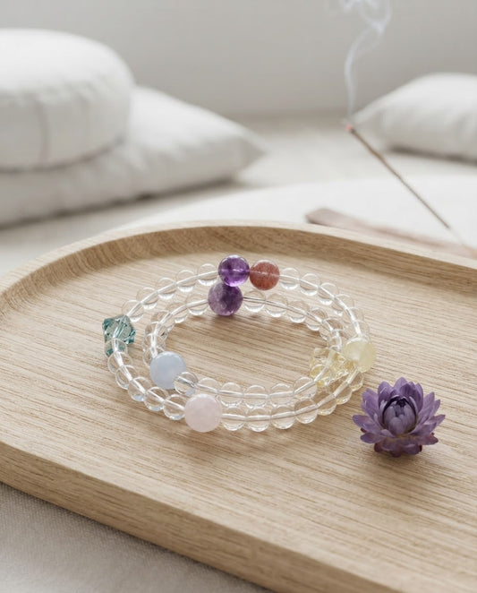 Clear Quartz Multi-Stone Double Strand Bracelet – Natural Crystal Bracelet for Prosperity, Clarity & Positive Connections