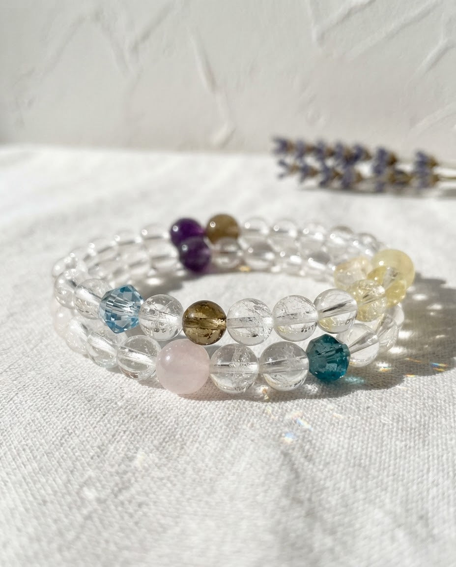 Clear Quartz Multi-Stone Double Strand Bracelet – Natural Crystal Bracelet for Prosperity, Clarity & Positive Connections