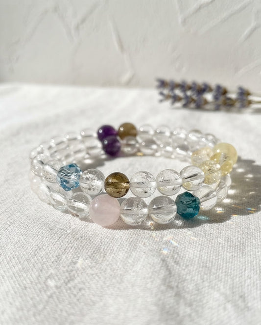 Clear Quartz Multi-Stone Double Strand Bracelet – Natural Crystal Bracelet for Prosperity, Clarity & Positive Connections