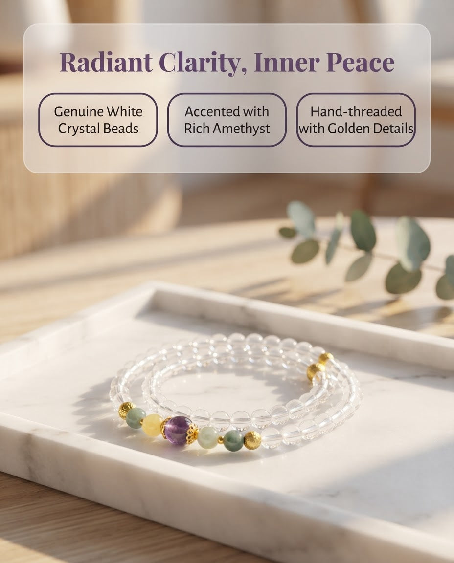 White Crystal Fortune Balance Double-Wrap Bracelet