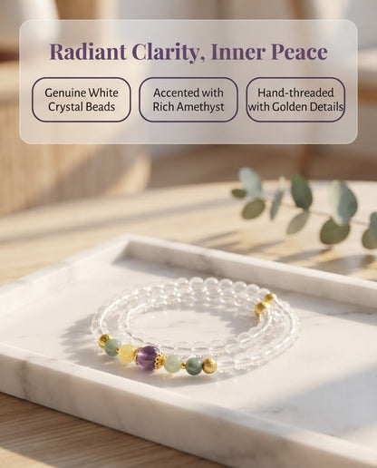 White Crystal Fortune Balance Double-Wrap Bracelet