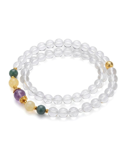 White Crystal Fortune Balance Double-Wrap Bracelet