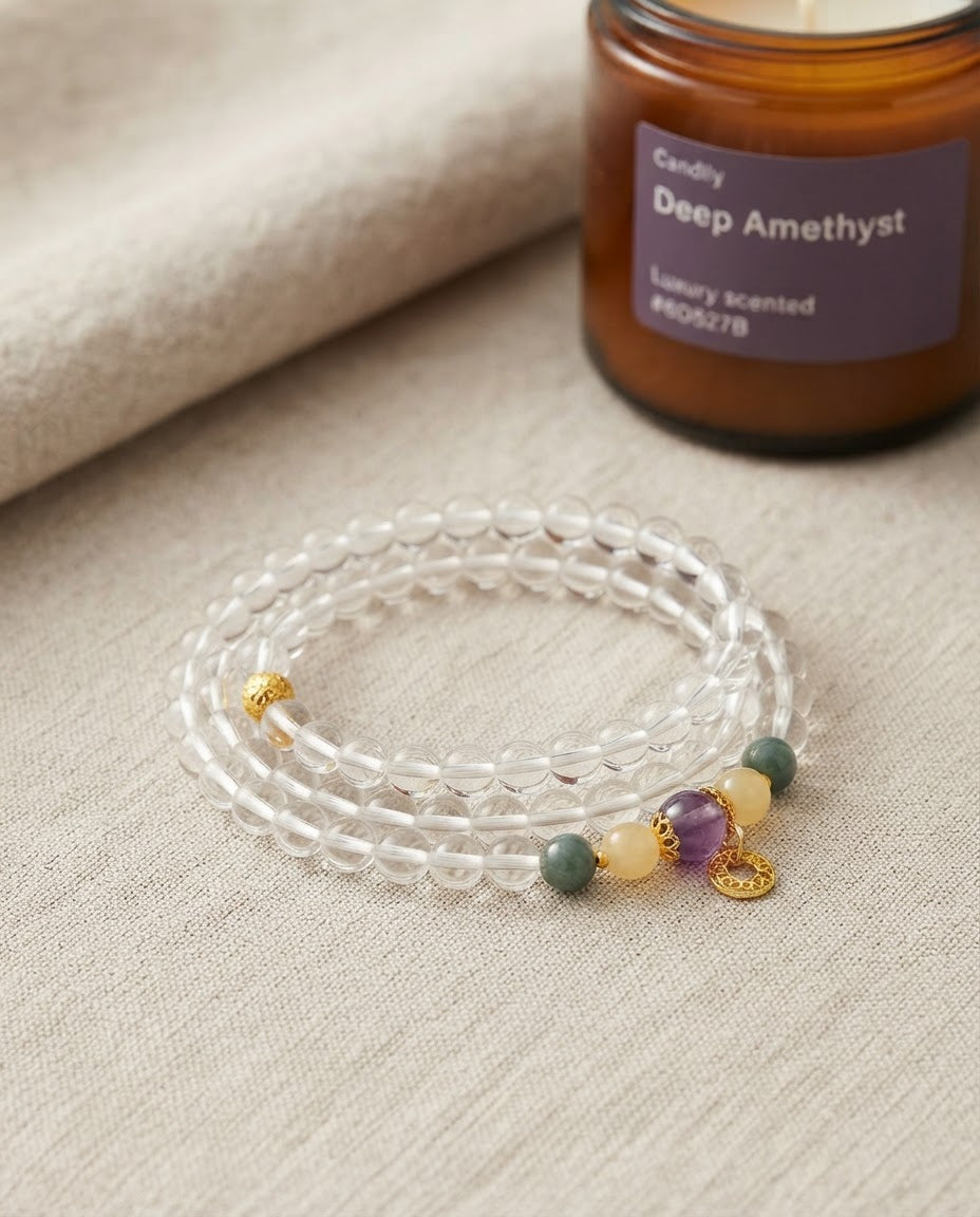 White Crystal Fortune Balance Double-Wrap Bracelet