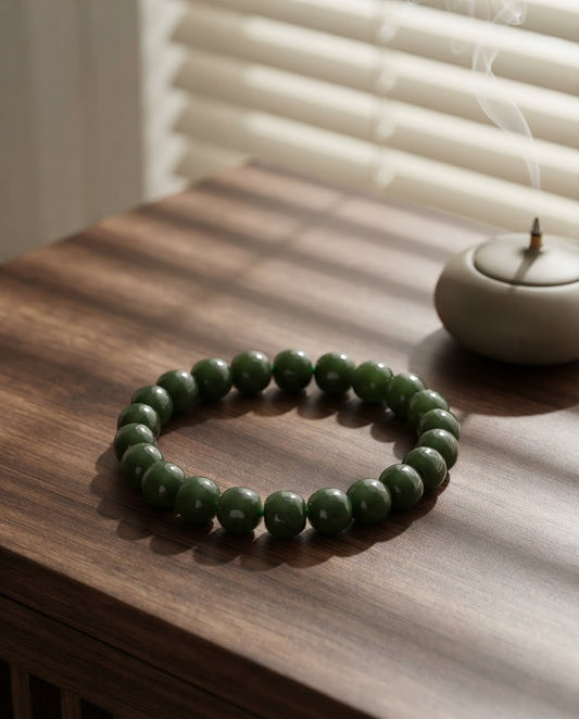 Hetian Jade Aqua Bead Bracelet | Natural Chinese Jade Jewelry for Calm Energy, Balance & Smooth Life Journey