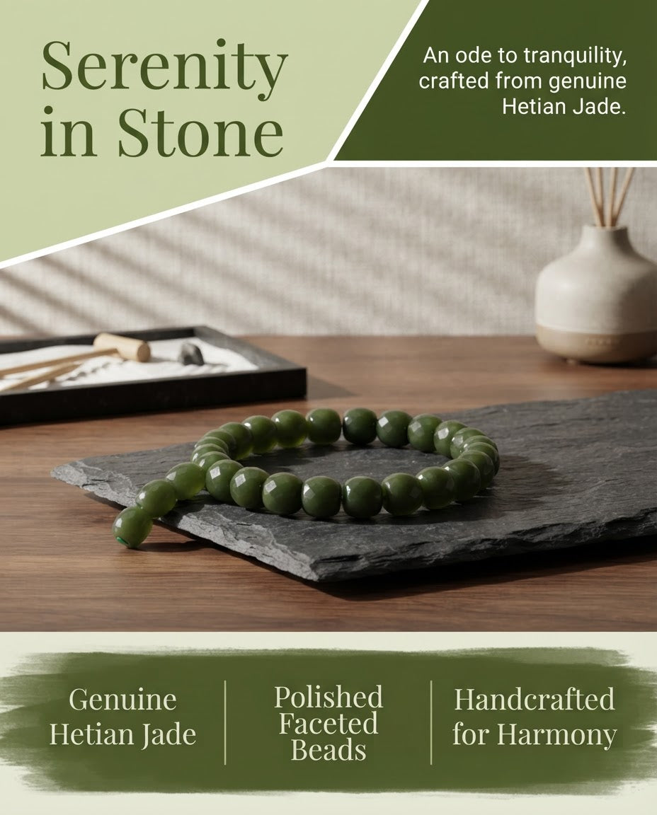 Hetian Jade Aqua Bead Bracelet | Natural Chinese Jade Jewelry for Calm Energy, Balance & Smooth Life Journey