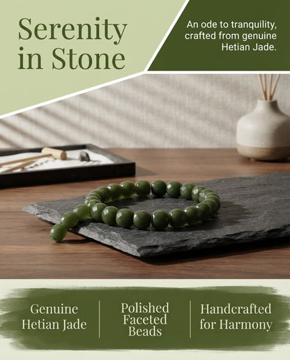 Hetian Jade Aqua Bead Bracelet | Natural Chinese Jade Jewelry for Calm Energy, Balance & Smooth Life Journey