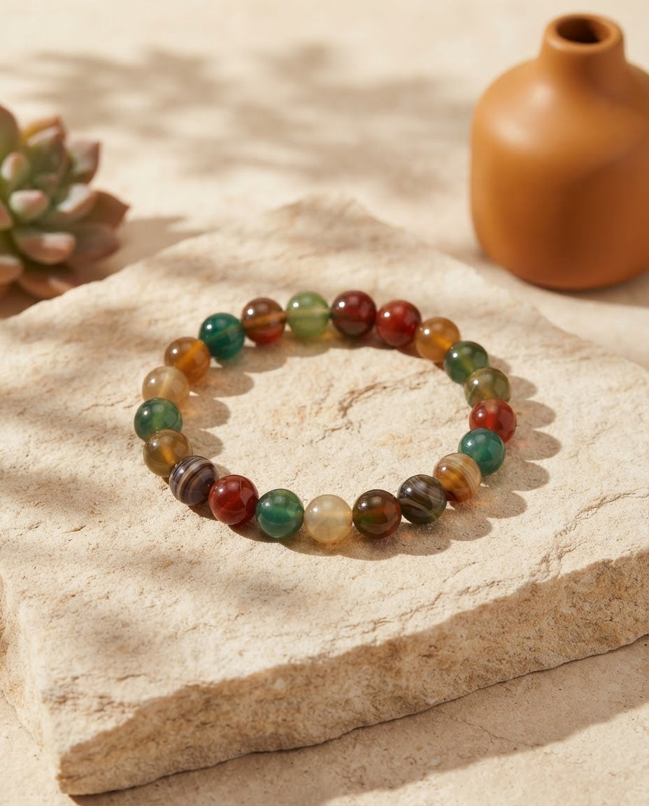 Peacock Agate Single Strand Bracelet | Natural Green Agate Jewelry for Luck, Protection, Peace & Positive Energy